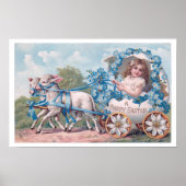  Pasen Illustratie met meisje en lammeren Poster (Voorkant)