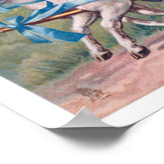  Pasen Illustratie met meisje en lammeren Poster (Hoek)