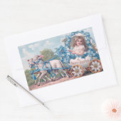 Pasen Illustratie met meisje en lammeren Rechthoekige Sticker (Envelop)
