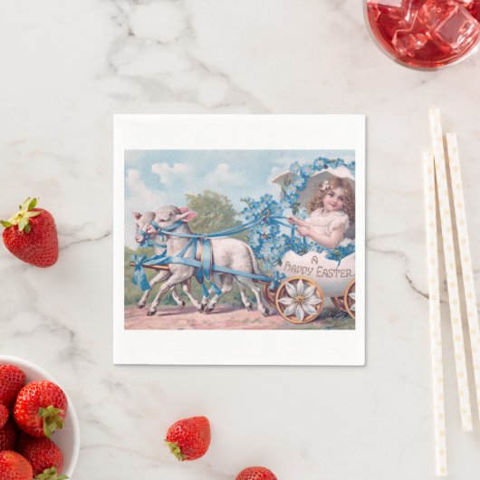  Pasen Illustratie met meisje en lammeren Servet (Insitu)