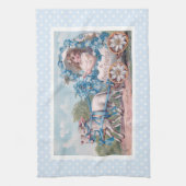  Pasen Illustratie met meisje en lammeren Theedoek (Verticaal)