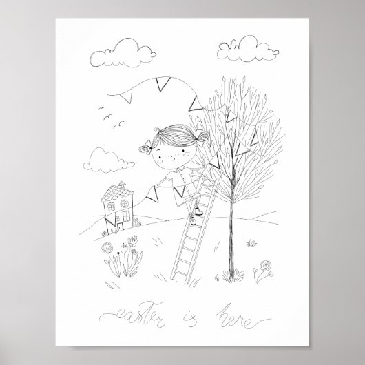 Pasen is hier inkt tekening poster (Voorkant)