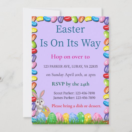Pasen is onderweg Jelly Bean Pasen uitnodiging (Voorkant)
