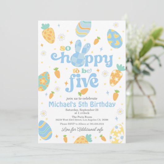 Pasen is zo blij om vijf jongens jarig te zijn kaart (Staand voorkant)