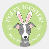 Pasen Italiaans Greyhound Dog Cute Bunny oren Gree Ronde Sticker (Voorkant)