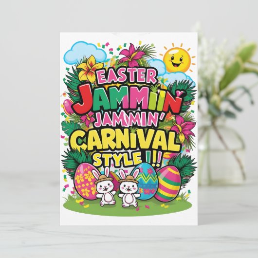 Pasen Jammin' Carnaval Style kaarten (Staand voorkant)