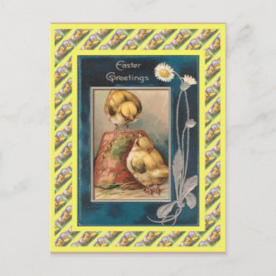  Pasen, jaren 1930, Kuikens en bloempot Feestdagenkaart