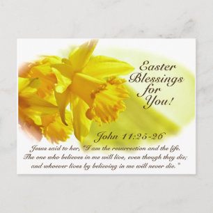Pasen, John 11:25-26, Daffodils Feestdagenkaart