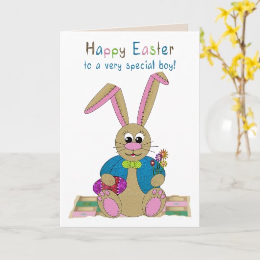 Pasen, jongen, paasgeld kaart (Gele Bloem)