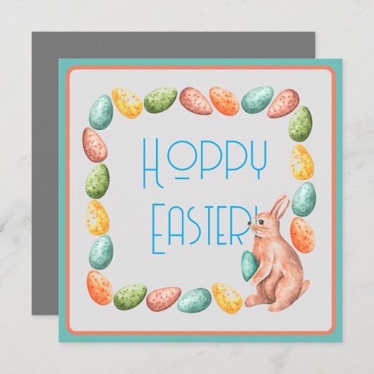 Pasen Kaart - Bunny Eggs - Cute - Hoppy Easter (Voorkant / Achterkant)