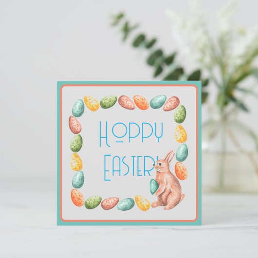 Pasen Kaart - Bunny Eggs - Cute - Hoppy Easter (Staand voorkant)
