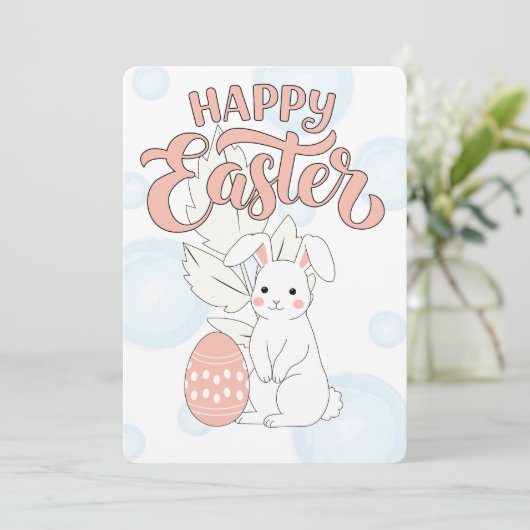 Pasen kaart | Cute Konijn en Ei Pastel (Staand voorkant)