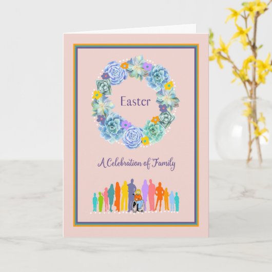 Pasen Kaart Familie vieren (Gele Bloem)