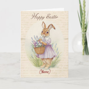 Pasen Kaart Gelukkig - Konijn met Lavendel Mand