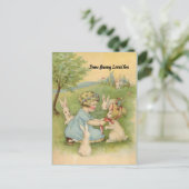 Pasen Kaart, klein meisje met witte Bunnies Feestdagenkaart (Staand voorkant)
