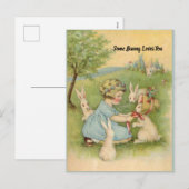 Pasen Kaart, klein meisje met witte Bunnies Feestdagenkaart (Voorkant / Achterkant)