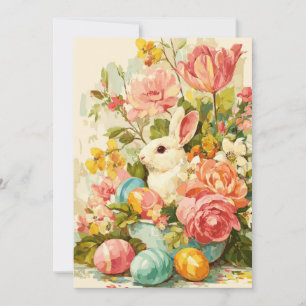 Pasen kaart met bloemen en paashaas