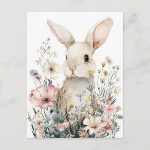 Pasen kaart met bloemen en paashaas