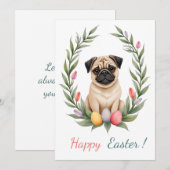 Pasen kaart met een afbeelding van een pug (Voorkant / Achterkant)