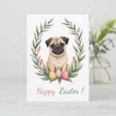 Pasen kaart met een afbeelding van een pug (Staand voorkant)