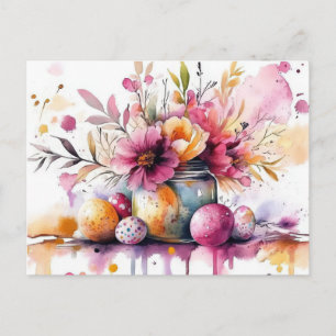 Pasen kaart met paaseieren en bloemen