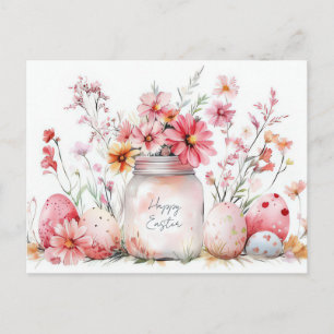 Pasen kaart met paaseieren en bloemen