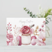 Pasen kaart met paaseieren en bloemen (Staand voorkant)