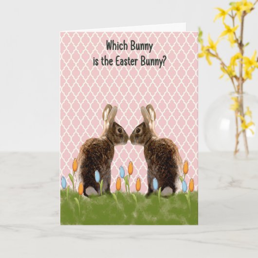 Pasen Kaart voor Kind, die Bunny paashaas is (Gele Bloem)