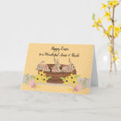 Pasen Kaart voor tante en Oom met Bunnies (Gele Bloem)