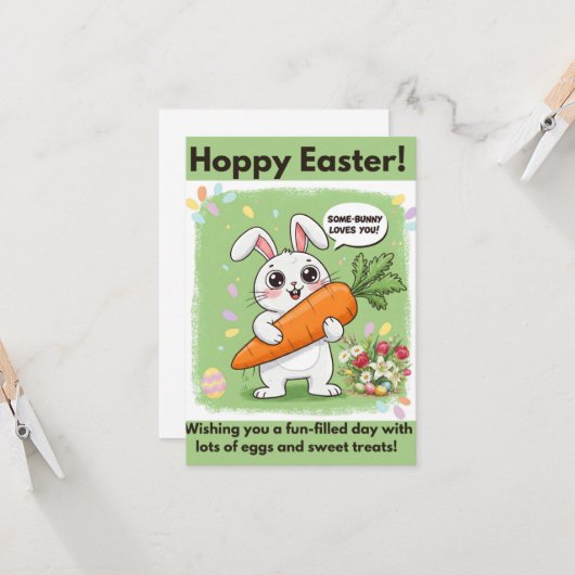 Pasen Kerstkaart met Konijn Kaart (Voorkant / Achterkant in situ)