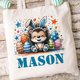 Pasen Kinder naam Boys Bunny Hedgehog Tote Bag