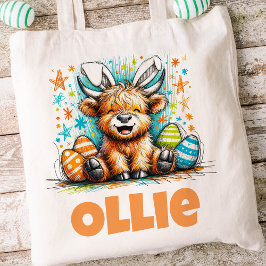 Pasen Kinder naam Boys Bunny Highland Koe Tote Bag