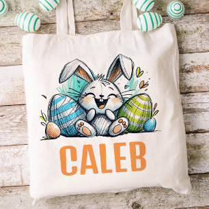 Pasen Kinder naam Boys Bunny Rabbit Tote Bag
