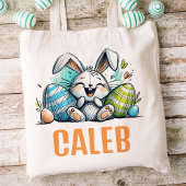 Pasen Kinder naam Boys Bunny Rabbit Tote Bag