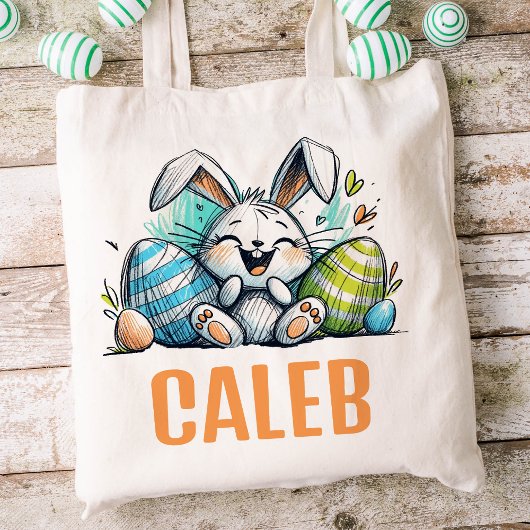 Pasen Kinder naam Boys Bunny Rabbit Tote Bag