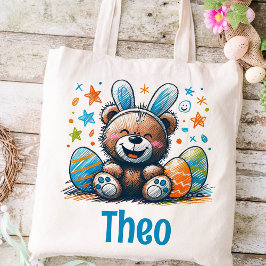 Pasen Kinder naam Boys Bunny Teddy Bear Tote Bag