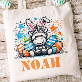 Pasen Kinder naam Boys Bunny Zebra Tote Bag