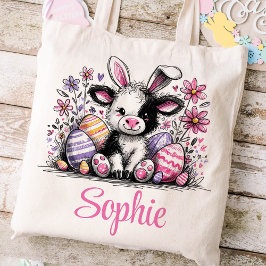 Pasen Kinder naam Meisjes Bunny Koe Tote Bag
