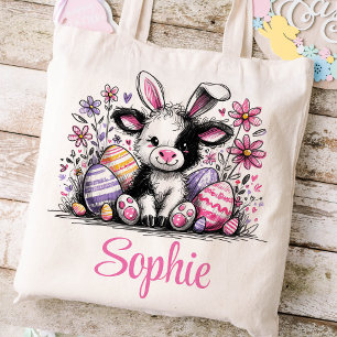 Pasen Kinder naam Meisjes Bunny Koe Tote Bag