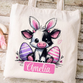 Pasen Kinder naam Meisjes Bunny Koe Tote Bag