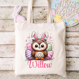 Pasen Kinder naam Meisjes Bunny Uil Tote Bag