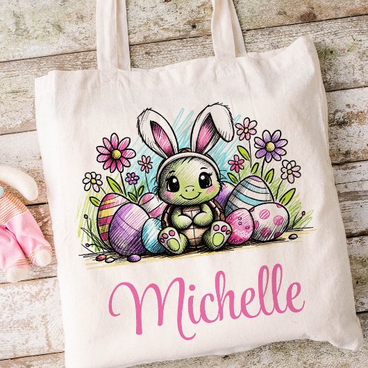 Pasen Kinder naam Meisjes Konijnenschildpad Tote Bag