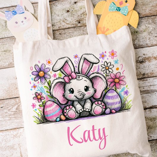 Pasen Kinder naam Meisjes Konijntje Olifant Tote Bag