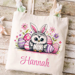 Pasen Kinder naam Meisjes Uil Bunny Tote Bag