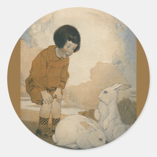  Pasen, kinderen die Witte Bunny Rabbits spelen Ronde Sticker (Voorkant)