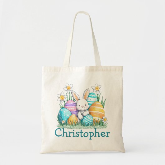 Pasen Kinderen Naam Jongens Konijn Haas Tote Bag (Voorkant)