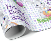 Pasen Kindernaam toevoegen Schattige Konijneneiere Cadeaupapier (Rol Hoek)