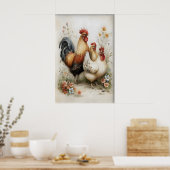 Pasen Kip Haantje Bloemen Printbaar, Vintage Poster (Keuken)