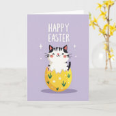Pasen Kitten Ei Kaart (Gele Bloem)