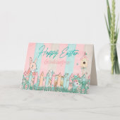 Pasen, kleindochter, konijnentuinieren, hek kaart (Voorkant)